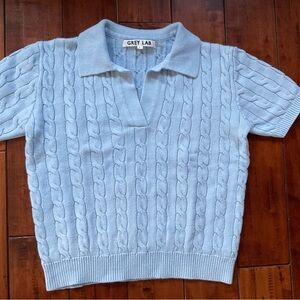 GREY LAB Light Blue Cable Knit V-Neck Sweater